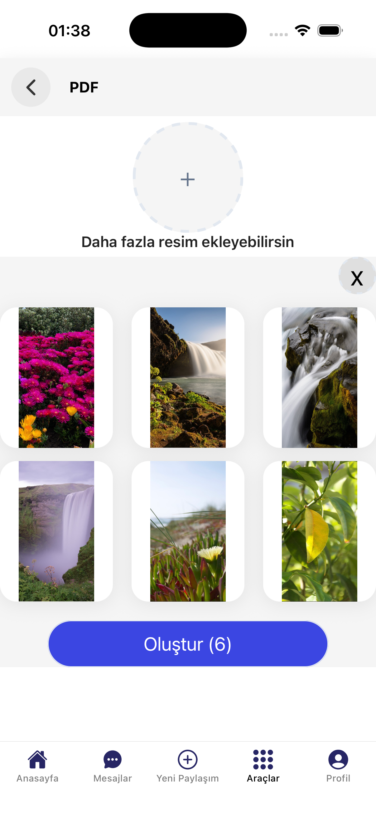 Unili PDF oluşturma ekranı