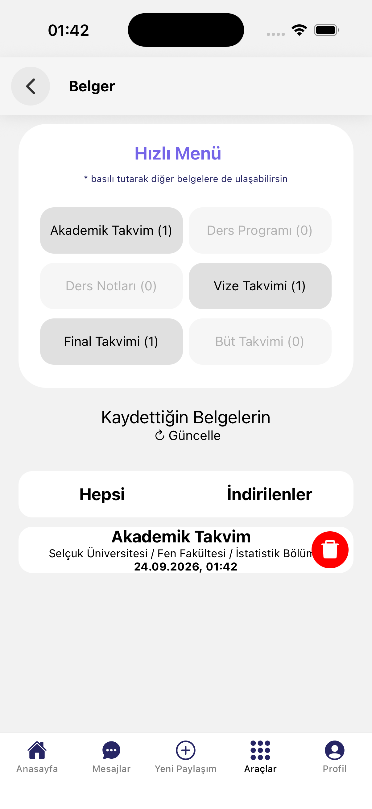 Unili belgeler ekranı